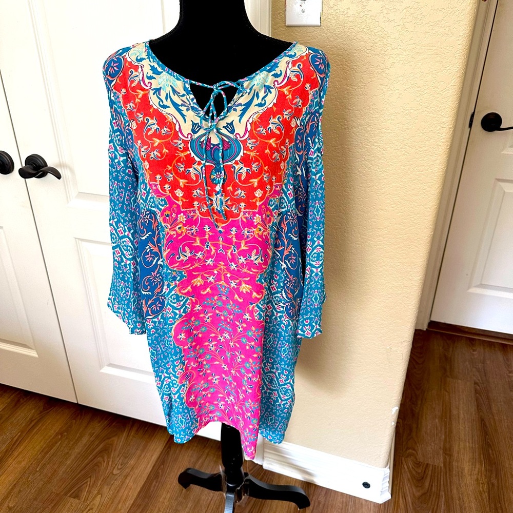 Tolani Cascade Robyn Silk Cold Shoulder Tunic -Medium